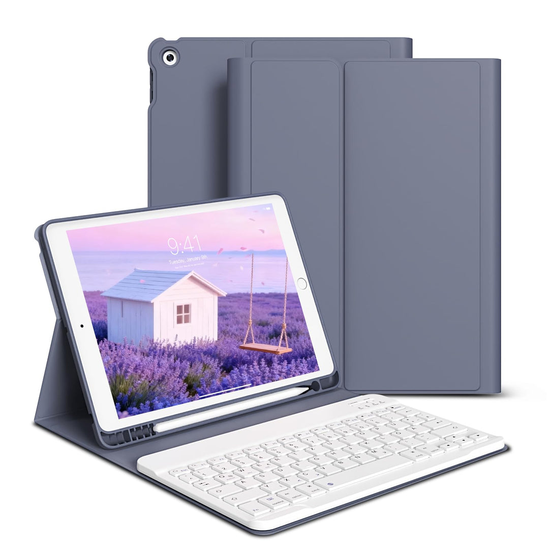 Hülle mit Tastatur für iPad 9./8./7. Generation 10,2 Zoll 2021/2020/2019, Abnehmbare kabellose Keybo