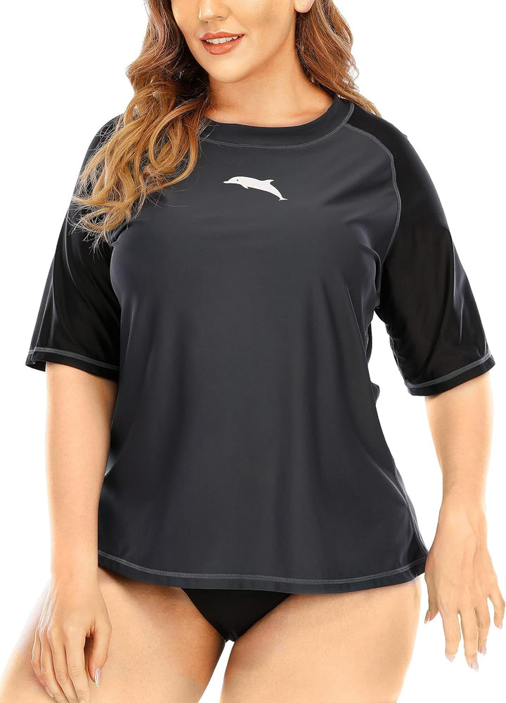 Halcurt UV Shirt Damen Übergrösse Rash Guard Kurzarm UPF 50+ Badeshirt UV Schutz Schwimmshirt Schnel