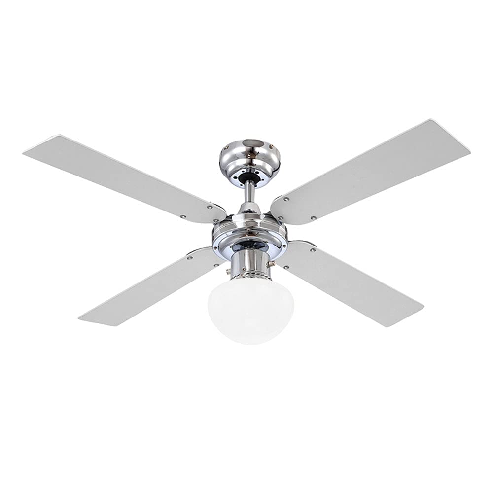 Globo E27 Deckenventilator mit Chrom Klingen, silberfarben/Weiss 105 cm Wendeblätter