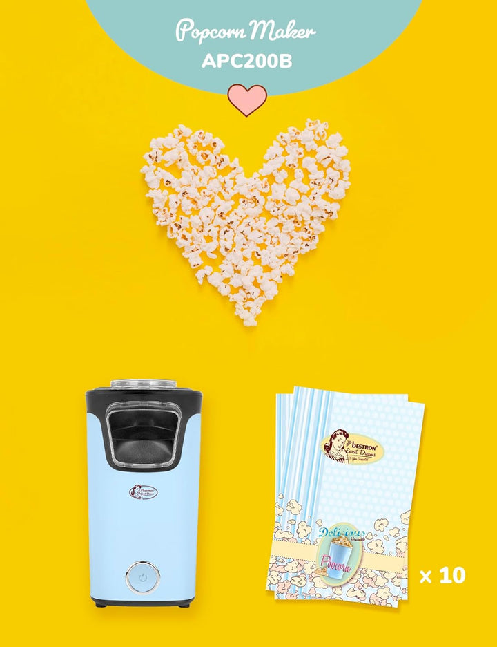 Bestron Popcornmaker, Turbo-Popcorn in unter 2 Minuten, Popcornmaschine mit Heisslufttechnologie, in