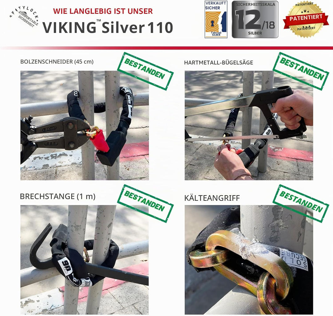 Seatylock Viking Fahrrad Kettenschloss mit Schlüssel – Patentiertes diebstahlsicheres Fahrradschloss