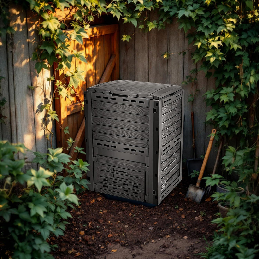 Spetebo Kunststoff Kompostierer 81 x 61 cm anthrazit - 280 Liter - Komposter mit Deckel und Entleeru