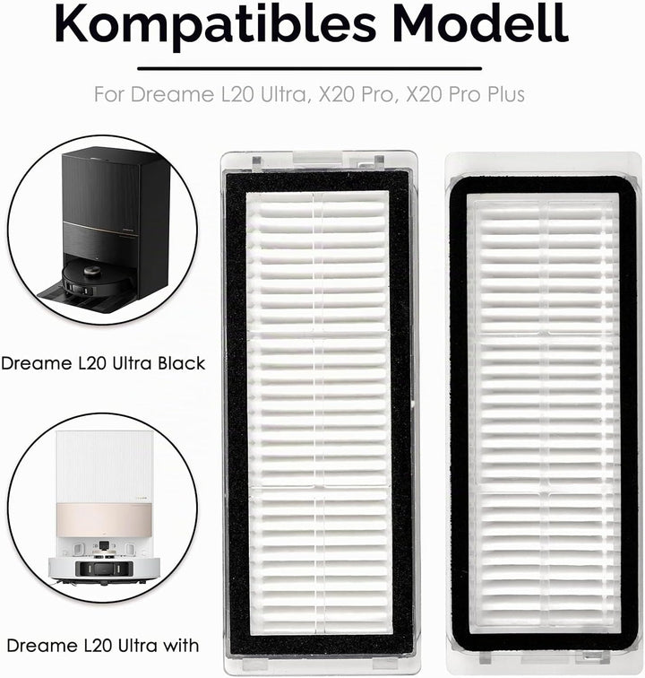 HEPA-Filter kompatibel für Dreametech L20 Ultra/L30 Ultra Roboter-Staubsaugerfilter-Set, 8 Stück