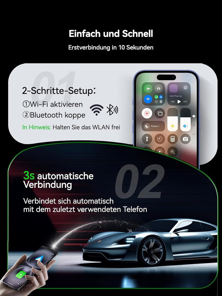 Spedal CarPlay Wireless Android Auto Adapter – per Tastendruck zwischen Zwei Handys wechseln (iPhone