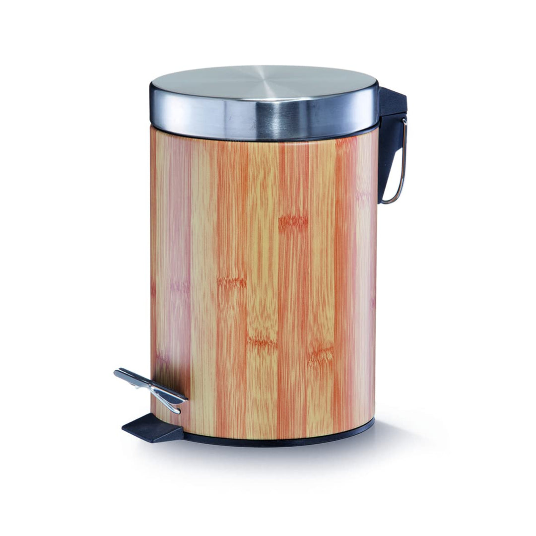 Zeller 18561 Treteimer, 3 Liter, Bamboodekor, Metall ø17 x 26 cm