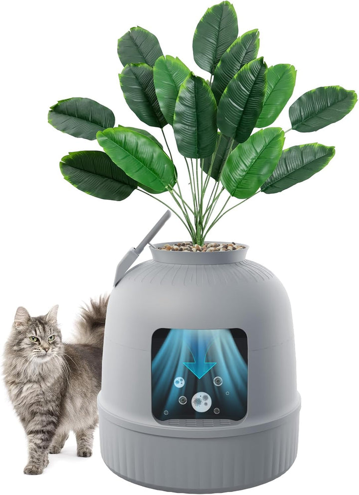Lifewit Katzenklo mit Kunstpflanze und Schaufel für grosse Katzen, verstecktes Katzenklo mit Geruchs