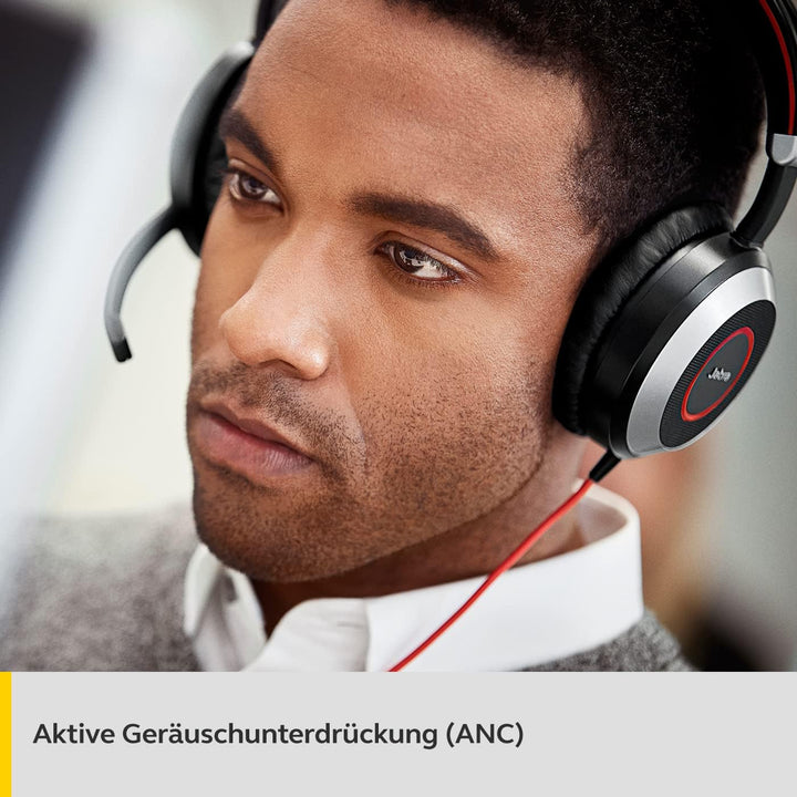 Jabra Evolve 80 UC Stereo Over-Ear Headset – Unified Communications zertifizierte Kopfhörer mit akti