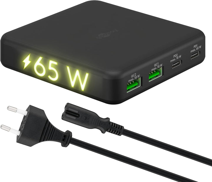 goobay 61772 Multiport 4-Fach USB-C Ladegerät mit 65W Leistung/lädt mehrere Geräte gleichzeitig über