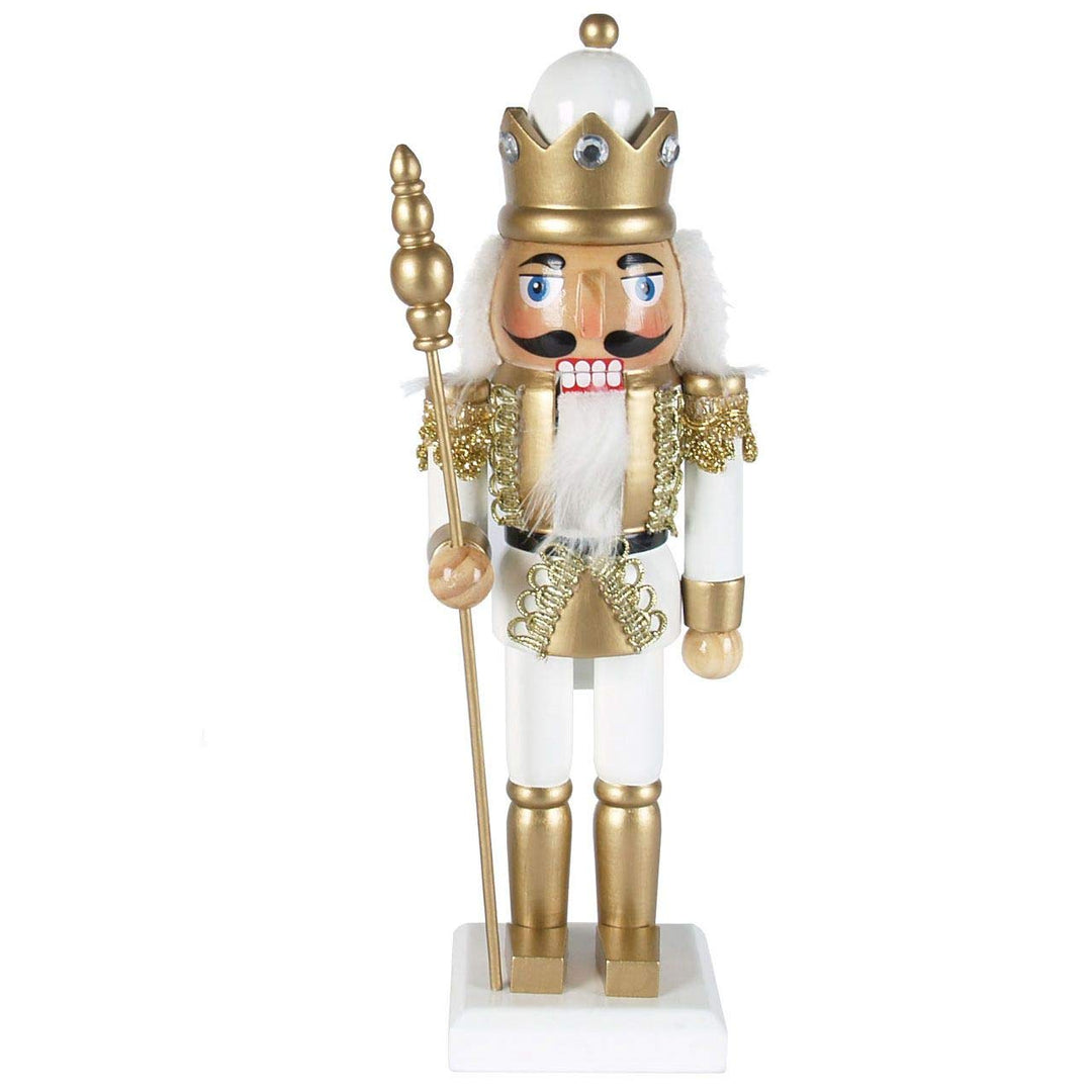 Nussknacker König mit Zepter Gold-weiss / 25 cm/Deko-Nussknacker/handbemalt im Kunsthandwerks-Stil/w