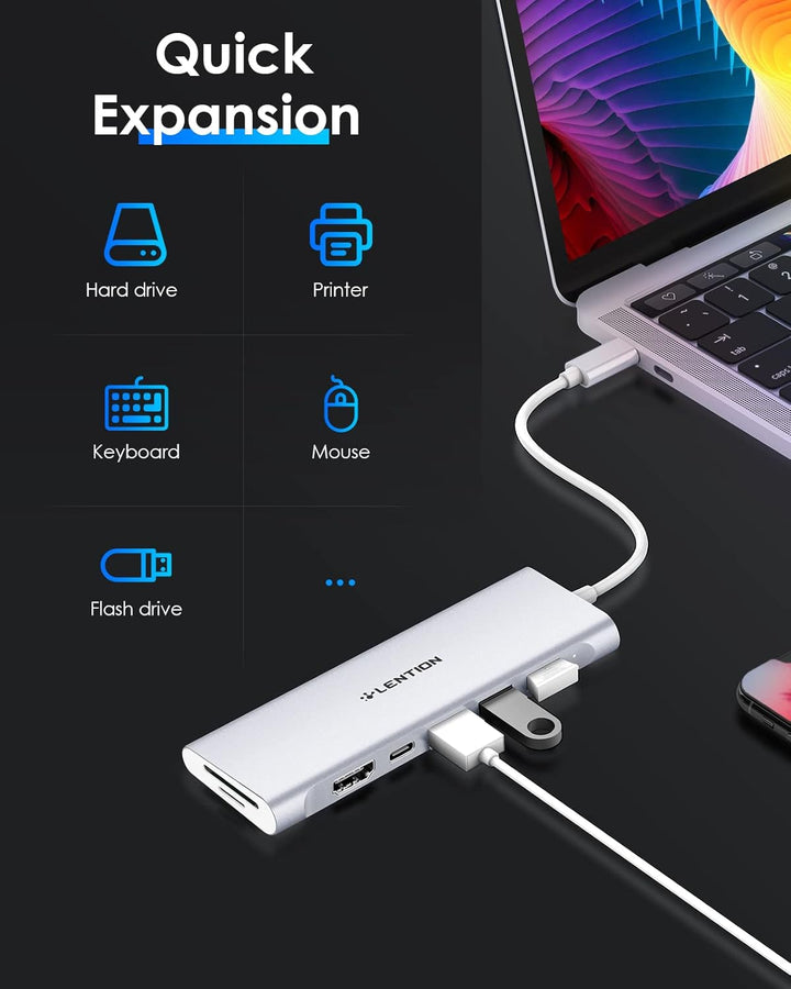LENTION USB C Hub mit 4K HDMI, USB 3.0, SD&TF Kartenleser, 100W Aufladung, Typ C Adapter kompatibel