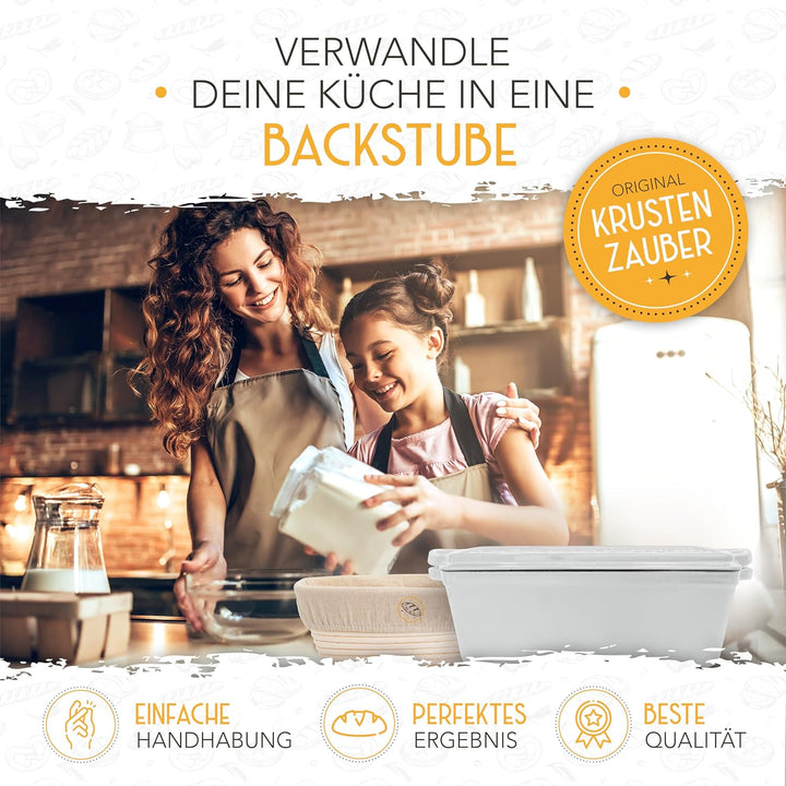 KRUSTENZAUBER Emaille Brotbackfrom mit Deckel inkl. Gärkorb - Robuste 28cm Backform aus Gusseisen -