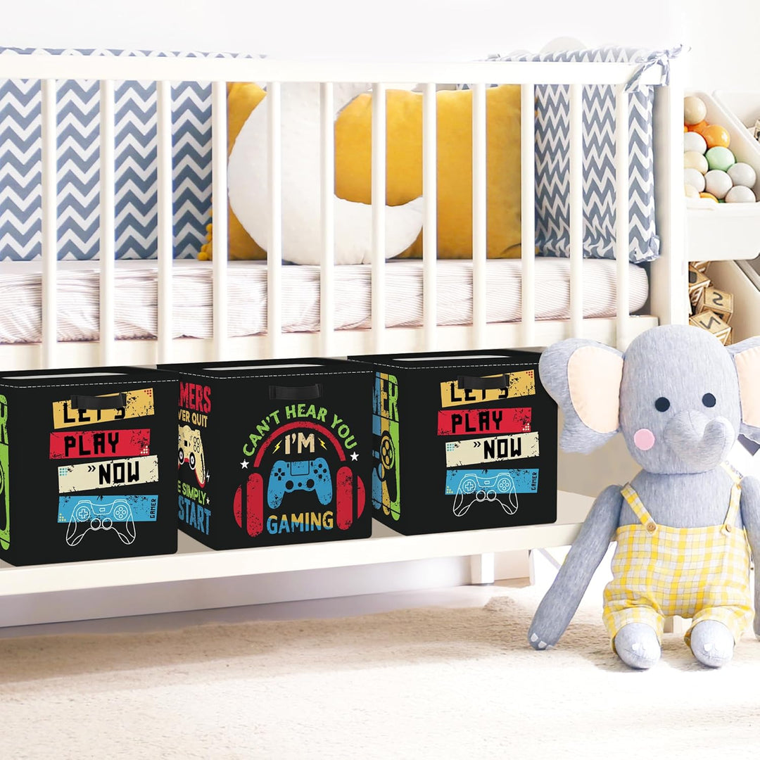 Clastyle 3 Stück Videospiel Kinder Aufbewahrungsbox Stoff für Kallax Faltbar Aufbewahrungskorb Klein