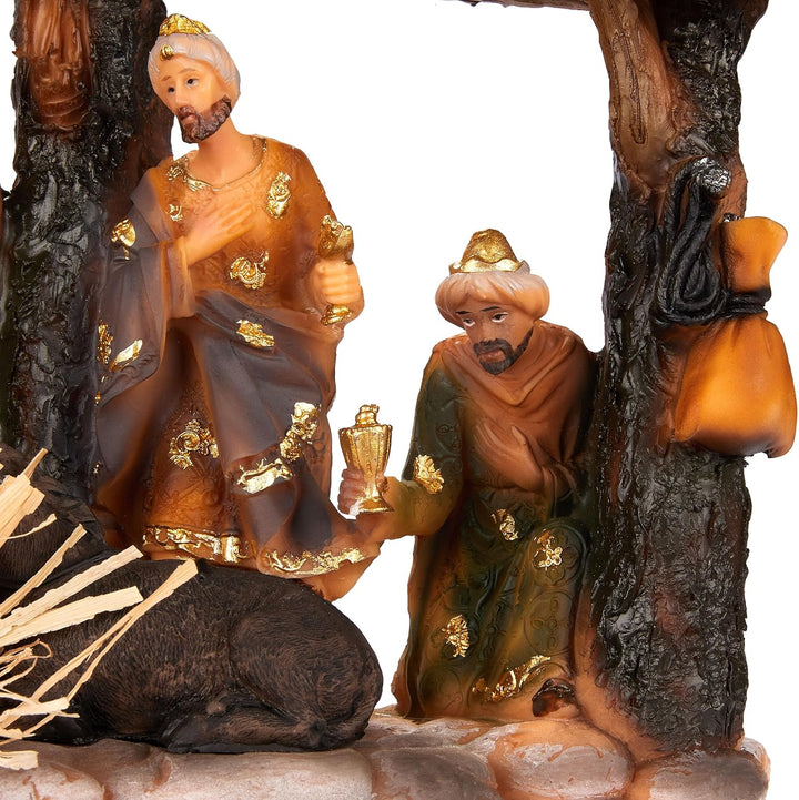 BRUBAKER Weihnachtskrippe - 34 cm Tischkrippe Weihnachtsfigur mit handbemalten Figuren Jesus, Maria,