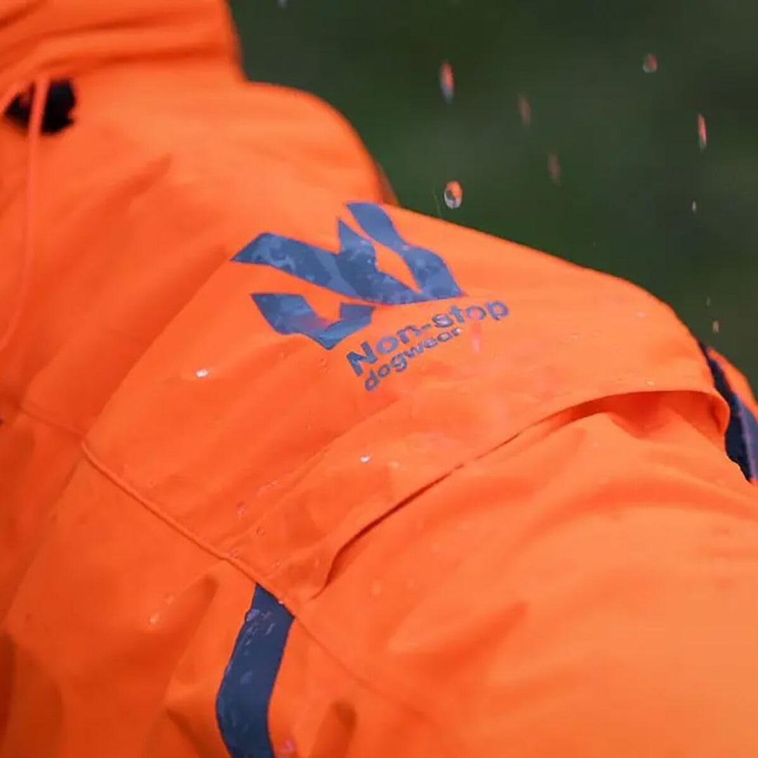 Non-Stop Dogwear Fjord Regenmantel Overall, Reflektierend, Orange-Schwarz, Wasserdichter Hundemantel