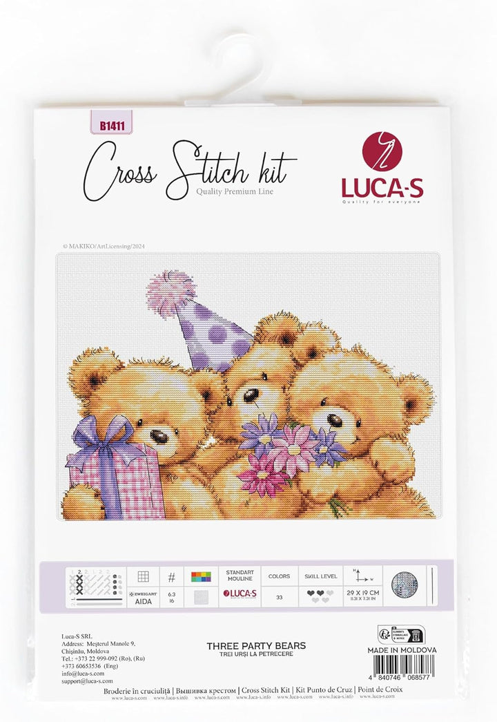 Luca-S Kreuzstich Stickpackung Drei Partybären Zählmuster, Drei Partybären