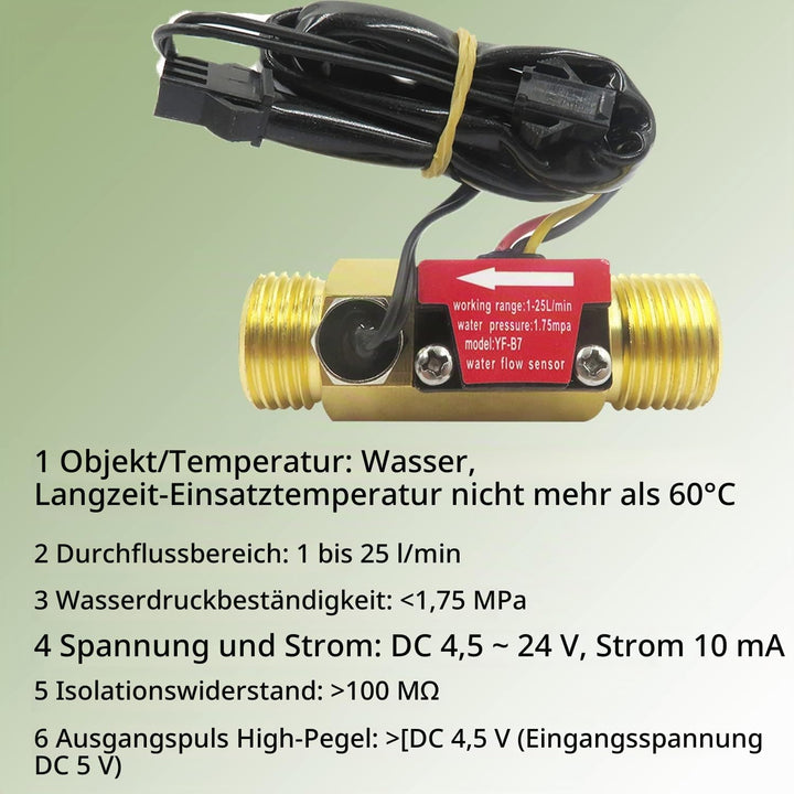 Wasserdurchfluss-Totalisierer und Durchflussmesser mit digitalem LCD-Display + G1/2 Zoll Hall-Effekt