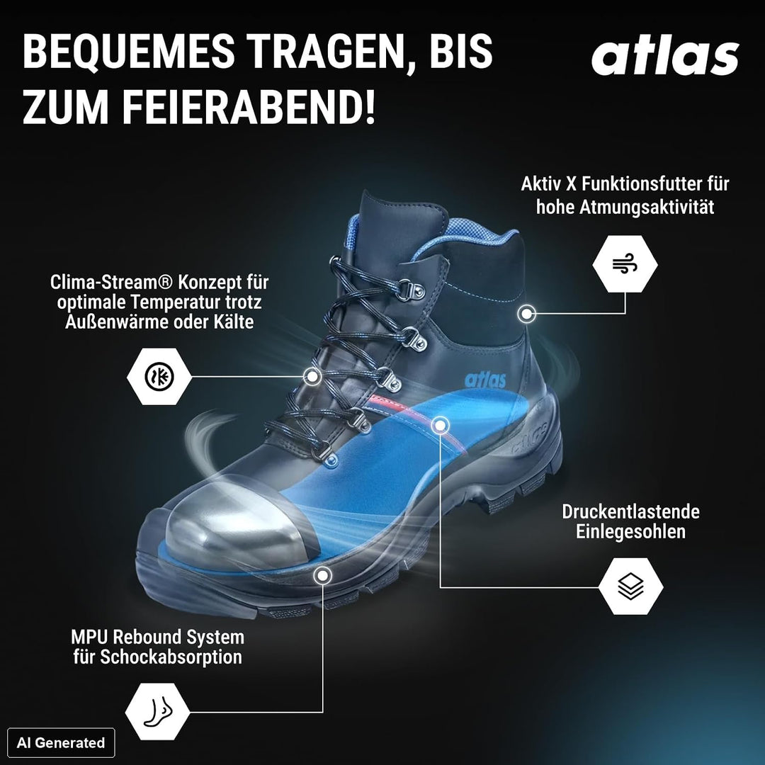 Atlas Anatomic Bau 500, Arbeitsschuh Klasse: EN ISO 20345:2011 S3, Schwarz, 49 EU