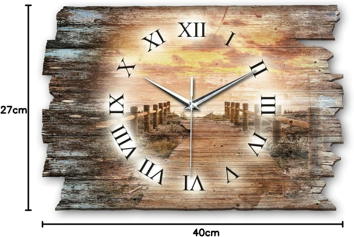 Kreative Feder Steg Sonnenuntergang Shabby Style Designer Wanduhr Funkuhr aus Holz *Made in Germany