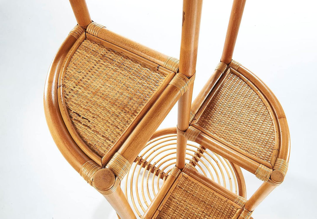 Kobolo Blumenregal Blumenhocker Pflanzenständer Regal aus Rattan - Natur - für 4 Töpfe