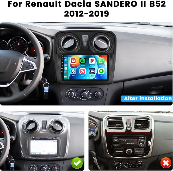 Hikity [4+64GB] Android 15 Autoradio CarPlay Android Auto Wireless für Renault Dacia SANDERO 2014-20