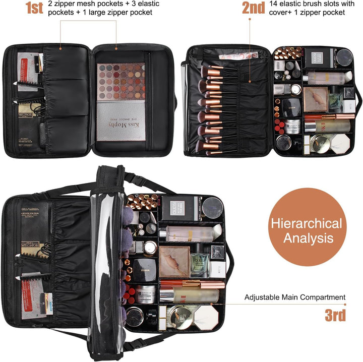 Kosmetikkoffer Gross, Makeup Tasche mit Verstellbaren Teilern und Riemen, Kosmetikkoffer Mädchen, Tr