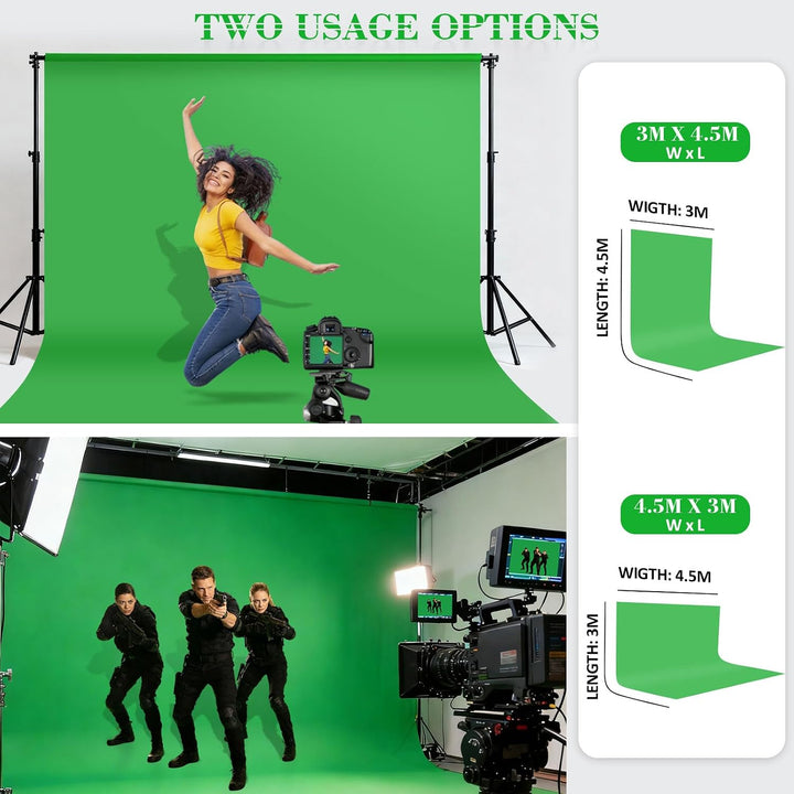 Spardar Greenscreen mit 4 Klemmen, 3M X 4.5M Foto Hintergrund Greenscreen Stoff Baumwolle Faltbare G