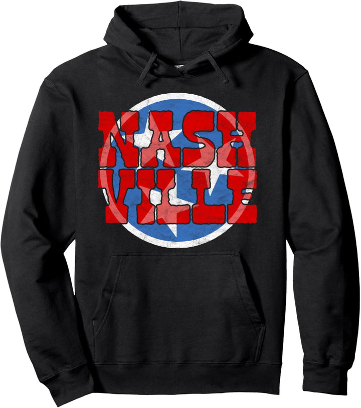 Nashville Distressed Tennessee State Flag Stars Vintage Pullover Hoodie