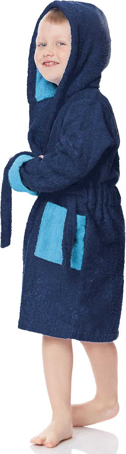 Ladeheid Kinder Frottee Bademantel aus 100% Baumwolle LA40-103 122-128 Marineblau/Jeans (D12/D03), 1