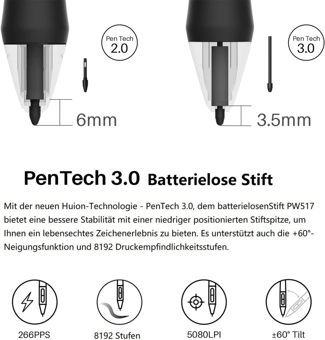 HUION Kamvas 13 Grafiktablett mit Display, 13,3 Zoll Volllaminatbildschirm Pen Display, 8 programmie