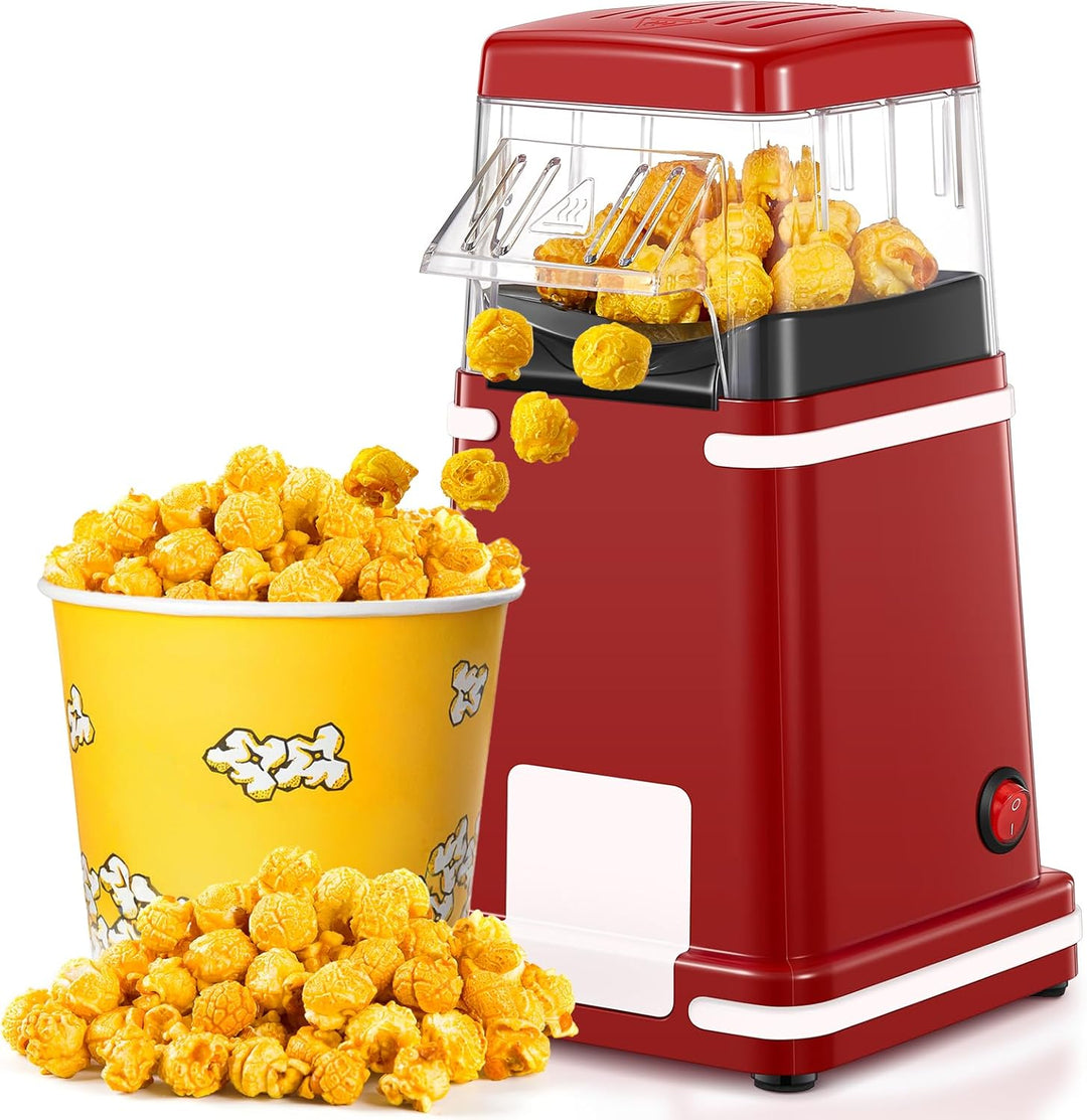 Heissluft Popcornmaschine 1200W, Fettfrei & BPA-frei Popcorn Maker ohne Öl, Retro Design Popcornauto