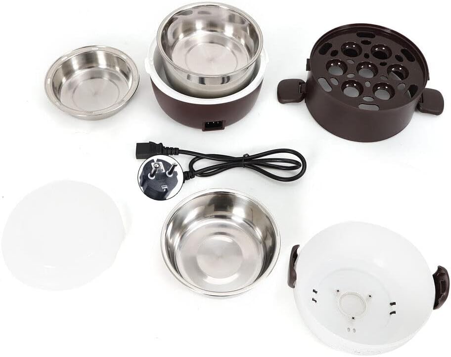 2L 3 Schichten Tragbare Brotdose Reiskocher Elektrisch Lunchbox, 360°Dampferhitzungstechnologie Esse