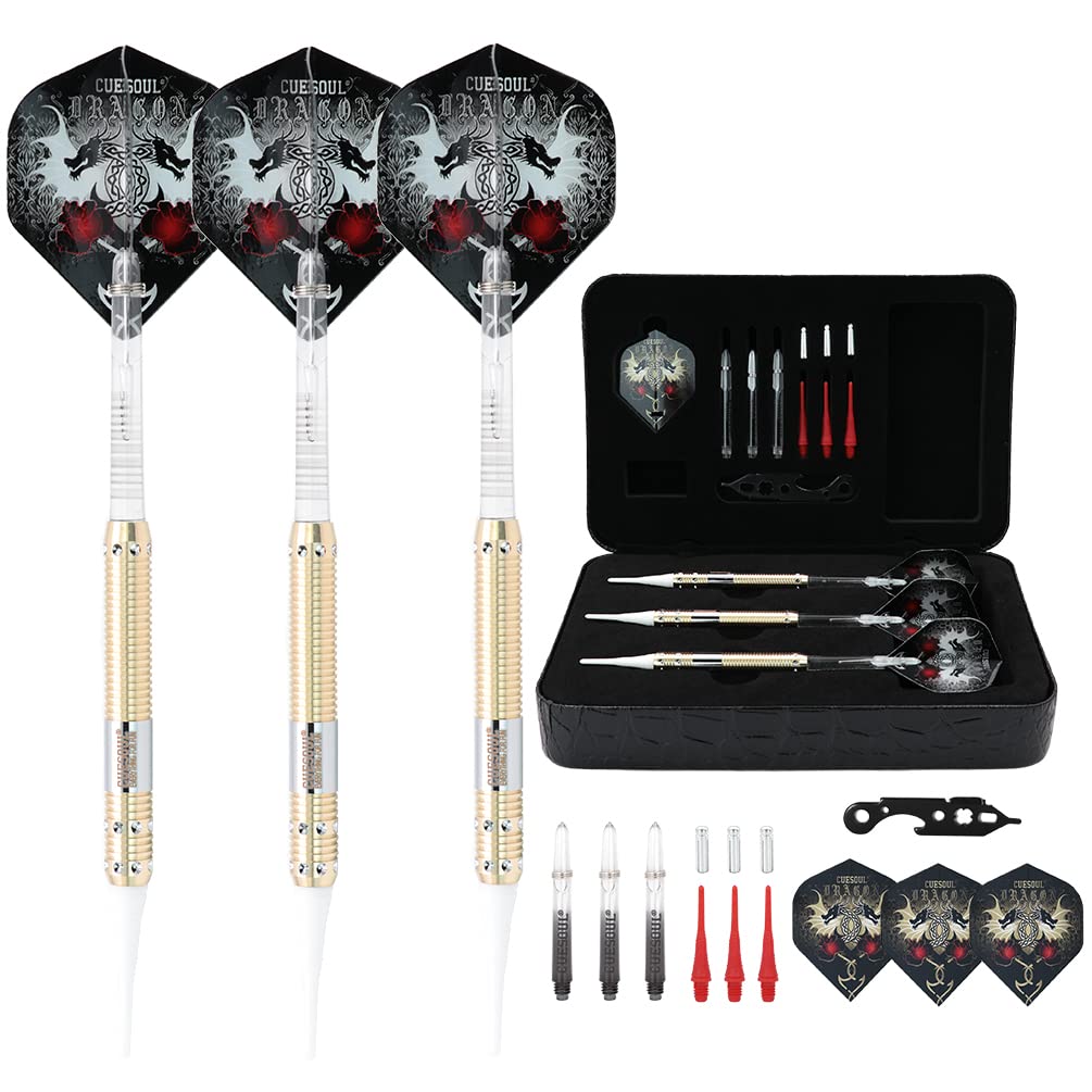 CUESOUL 16 Grams Deluxe Soft Tip Darts Set with Luxury Case（Dragon Series） JL-STL-B1101+D604, JL-STL