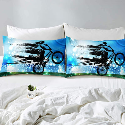 Loussiesd Jungen Bettbezug Set Dirt Bike Sport Bettwäscheset 135x200cm BMX Rider Silhouette Blau Grü