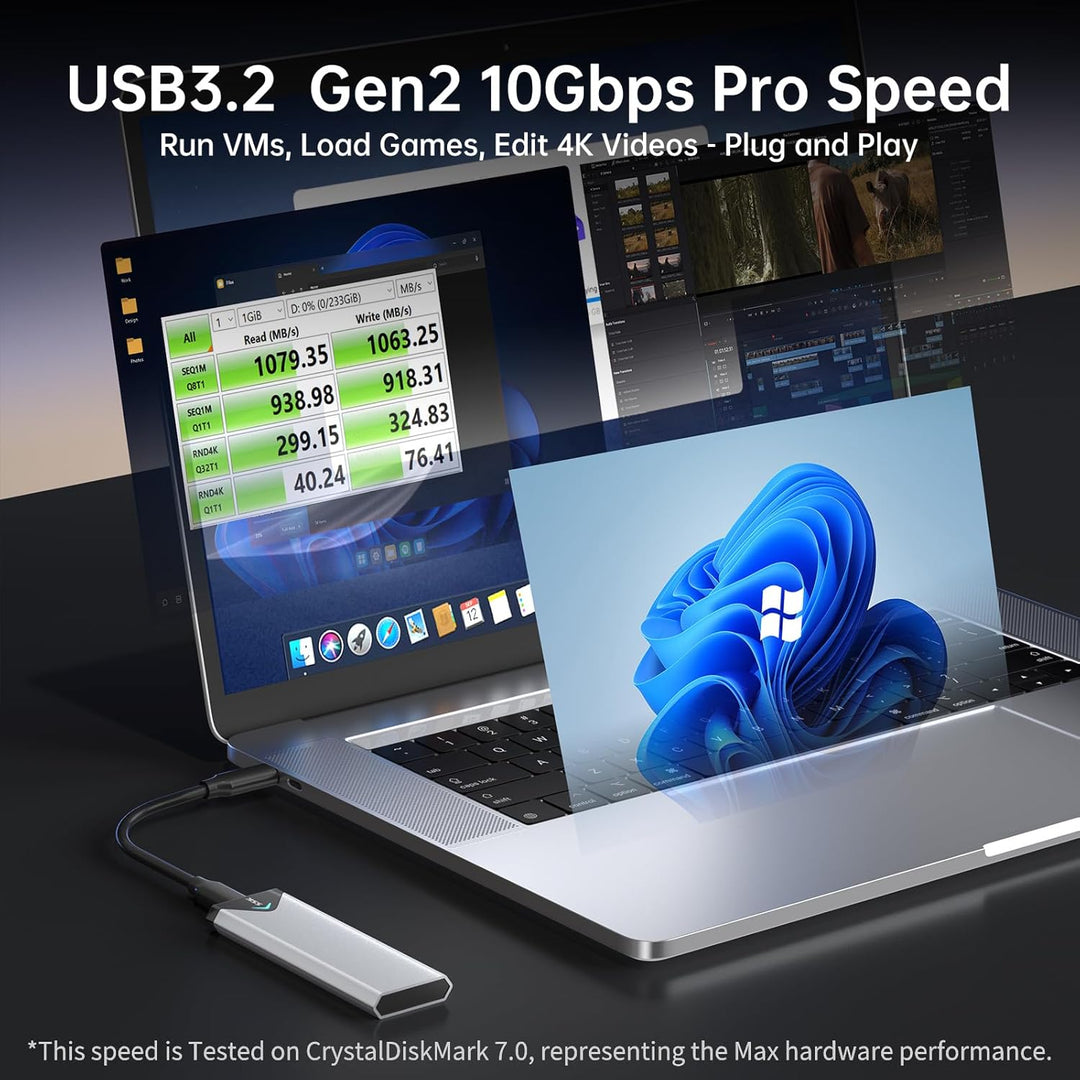 SSK Aluminium M.2 NVME SATA SSD Gehäuseadapter, USB 3.2 Gen 2 (10 Gbit/s) auf PCI-E NGFF M-Key/(B+M)