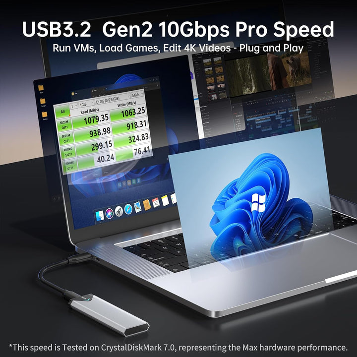 SSK Aluminium M.2 NVME SATA SSD Gehäuseadapter, USB 3.2 Gen 2 (10 Gbit/s) auf PCI-E NGFF M-Key/(B+M)
