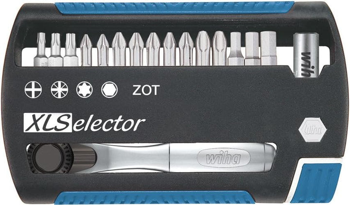 Wiha XLSelector Torsion 17-teilig/Gemischtes Schrauberbit-Set mit Bitratsche und 25mm Bits / 1/4" 17