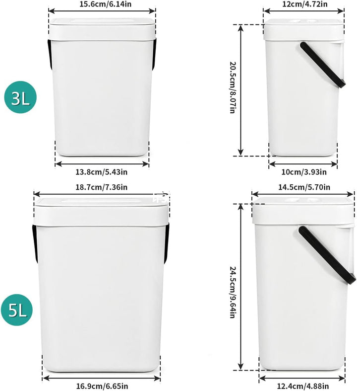 Spesh Biomülleimer Küche 2er-Set(5L+3L) Kunststoff Komposteimer Geruchsdicht Aufhängbar Abfalleimer