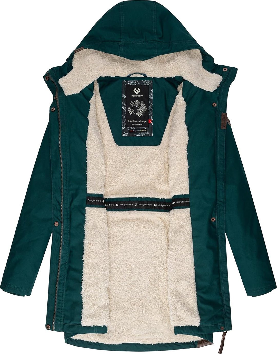 Ragwear Damen Mantel Lange warme Winterjacke mit Teddyfell-Kapuze Elsie Intl XS-5XL XL Dark Green22,
