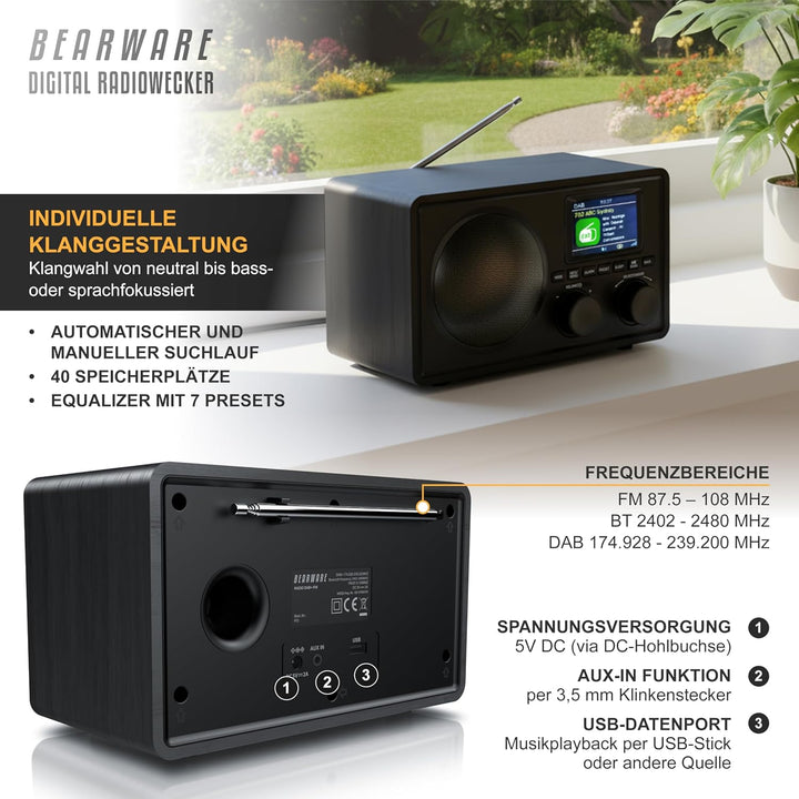 CSL - DAB+ Radio mit TFT Display - Bluetooth DAB Plus Radiowecker – DAB DAB+ FM-Radio – 40 Speicherp