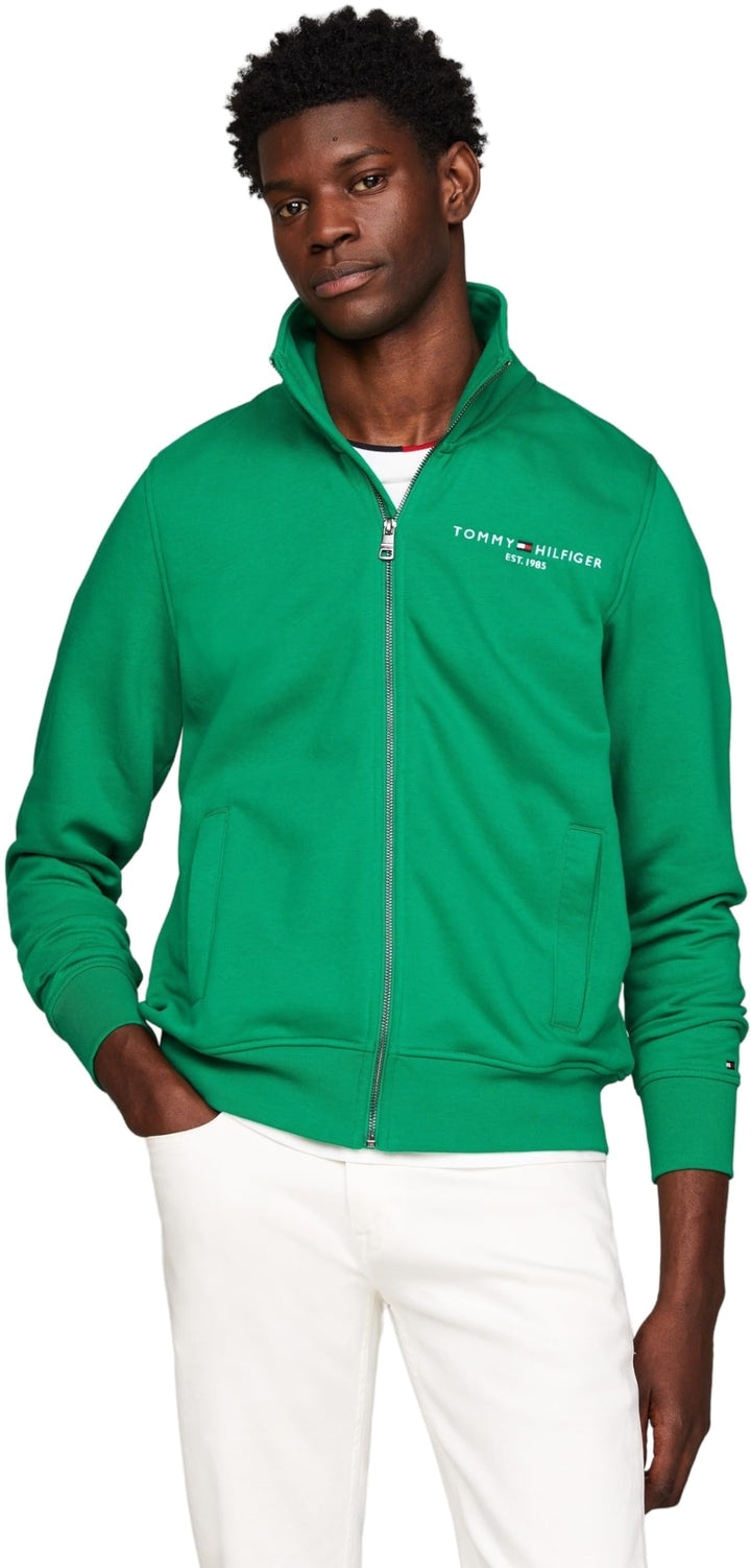 Tommy Hilfiger Herren Strickjacke Cardigan mit Reissverschluss Tommy Logo Zipper XS Grün (Olympic Gr