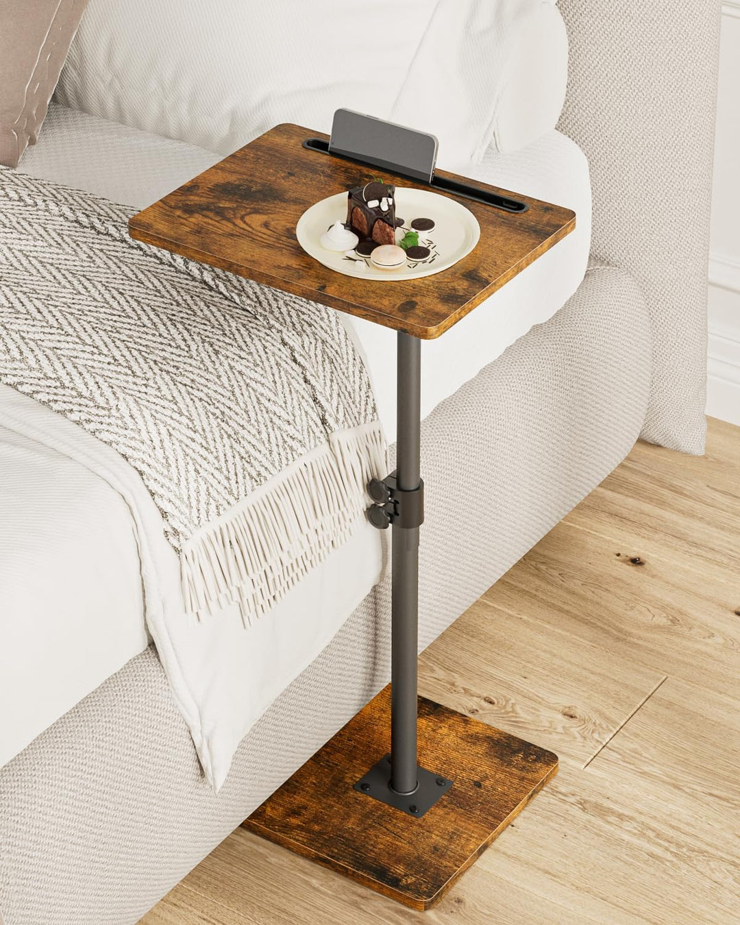 Beistelltisch C-Form, 360°Rotierend Couchtisch Klein, Höhenverstellbar Sofatisch,40x30x(45-81) cm,Ho