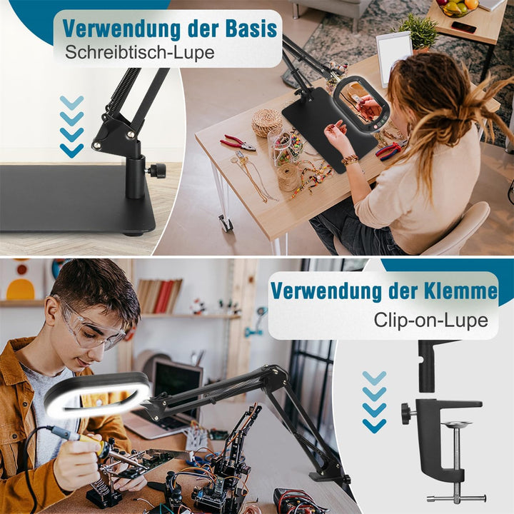 Veemagni 10X Rectangle Lupe mit Licht und Ständer, 5 Farbmodi stufenlos dimmbar, 2-in-1 LED beleucht