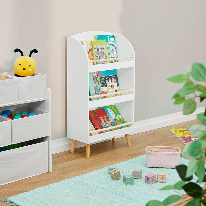 Relaxdays Bücherregal Kinder, HBT: 95,5x50x24 cm, 3 offene Fächer für Bücher, Kinderbücherregal, Kin