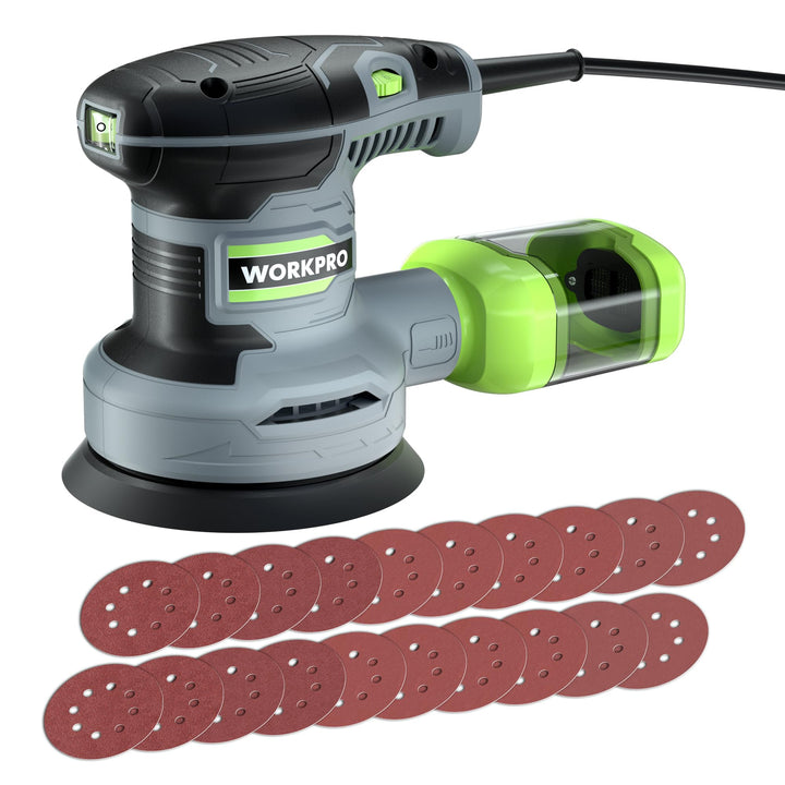 WORKPRO Exzenterschleifer 125mm, 300W Schleifmaschine 7000-13000 OPM, Multischleifer mit Absaugung u