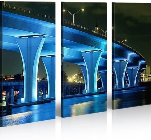 islandburner Bild Bilder auf Leinwand Neon Brücke Miami XXL Poster Leinwandbild Wandbild Dekoartikel