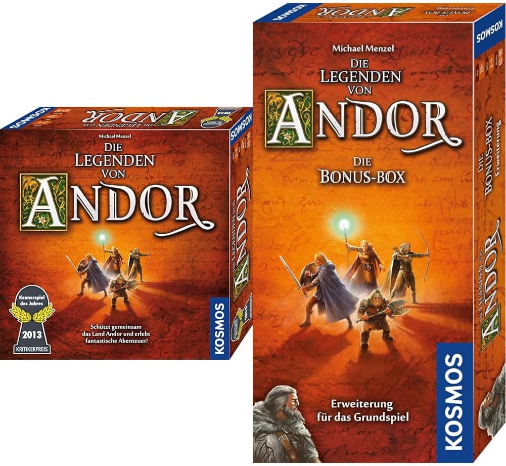 Bundle aus KOSMOS Die Legenden von Andor - Das Grundspiel Andor + Erweiterung Die Bonus-Box, Brettsp