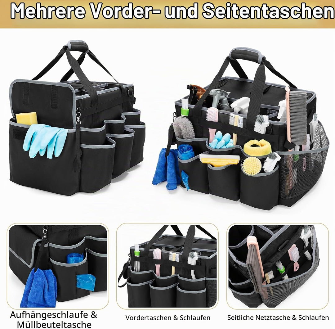 Grosser Reinigungs Caddie mit Abnehmbarem Trolley und Schultergurt, Reinigungsmittel Tasche mit Umla