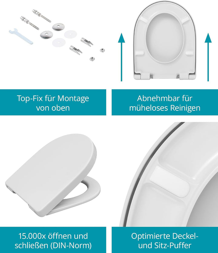 Calmwaters® Antibakterieller WC Sitz für Keramag iCon 204000 & 204060, D-Form mit rostbeständigen Ku