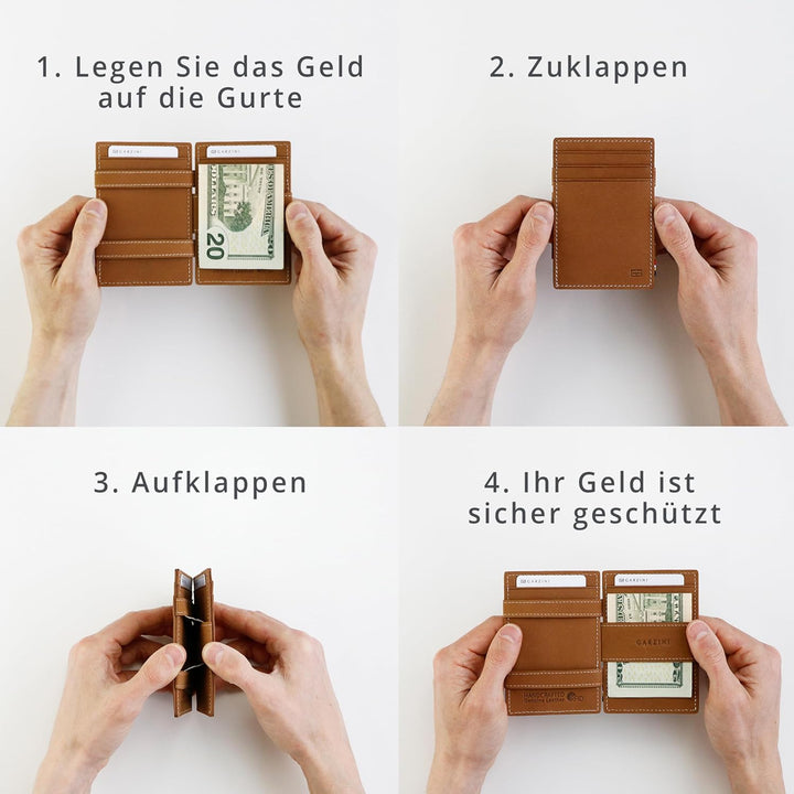 Garzini Magic Wallet, RFID Geldbeutel für Herren aus echtem Leder, Platz für 8 Karten mit Münzfach,