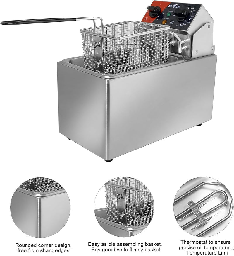 CROSSON 4L Elektrische Aufsatzfritteuse mit leicht zu reinigendem rotierendem Fritteusenkopf, 30 Min